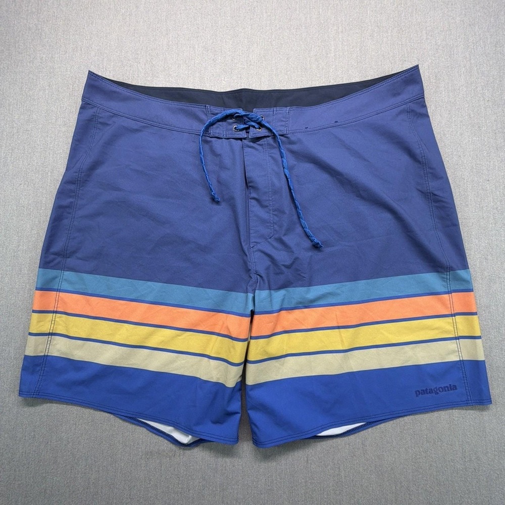 Patagonia Men's Sz 40  Hydropeak Board Shorts Blue Drawstring 7.5 Inseam Striped